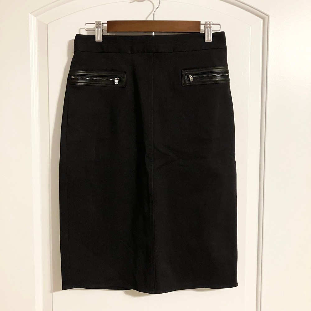 Halston Cotton Modal Lyocell Blend Pencil Skirt Lamb Leather zipper accents Sz 6